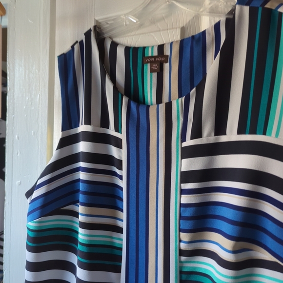 Voir Voir Round Neck Stripe Sleeveless Stretch Side Zip Jersey Shift Dress  24W - Picture 9 of 11